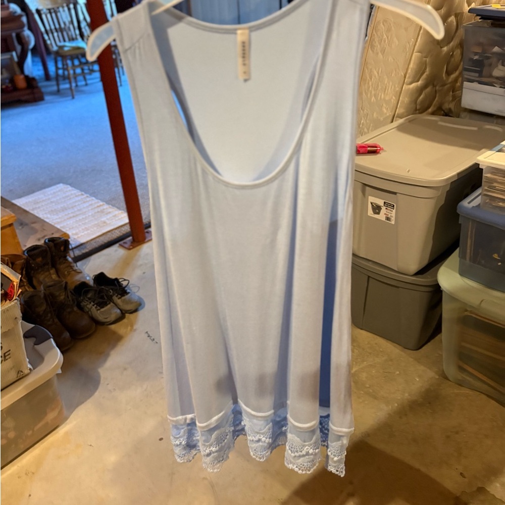 Light Blue Sleeveless Top with Lace Hem